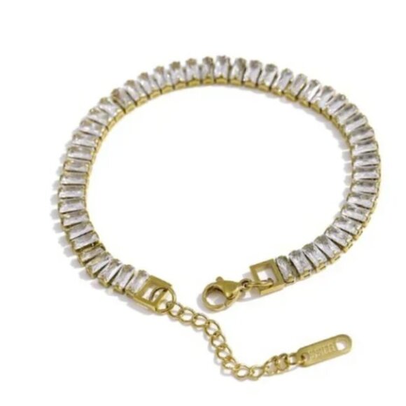Gold Plated Stainless Steel with Emerald Baguette Cubic Zirconia - Picture 1 of 7